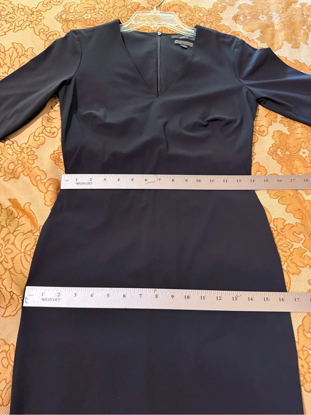 SET Black V-Neck Knee Length Sheath Dress, Fitted Stretch, Short Sleeve, Sz S - Picture 14 of 16